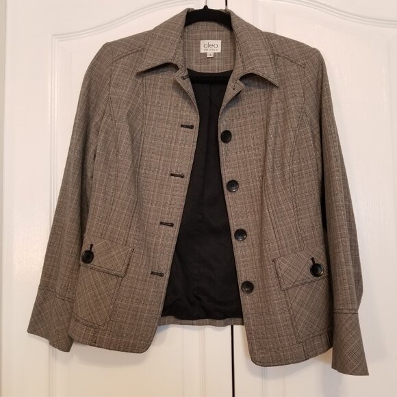 Cleo Petites Blazer US 2 Grey Plaid Suit Jacket Women Smart Collared Coat Small - Picture 2 of 10